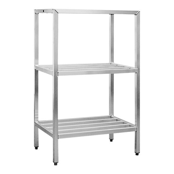 A New Age aluminum shelving rack with three shelves.