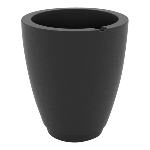 A black Mayne Caprio planter with a hole in the bottom.