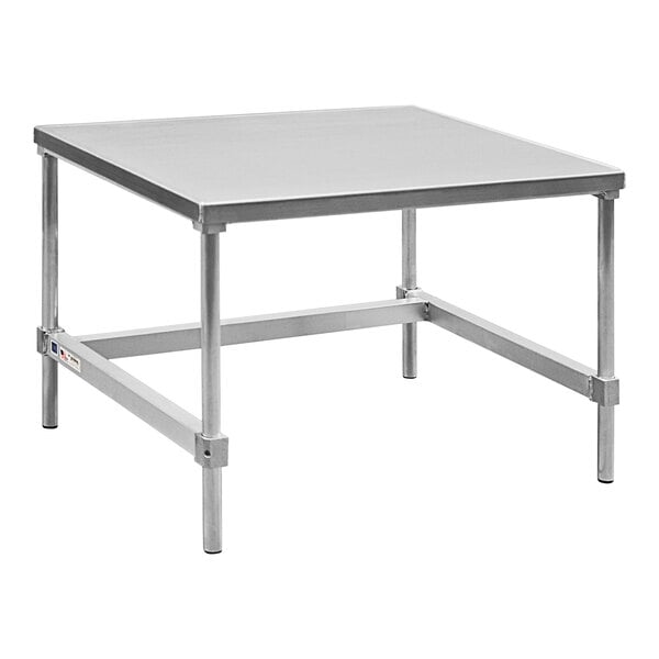 An aluminum equipment stand with metal legs.