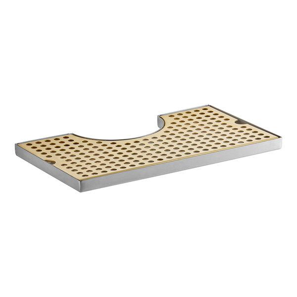 A Regency metal surface mount beer drip tray with a wooden grid on top.