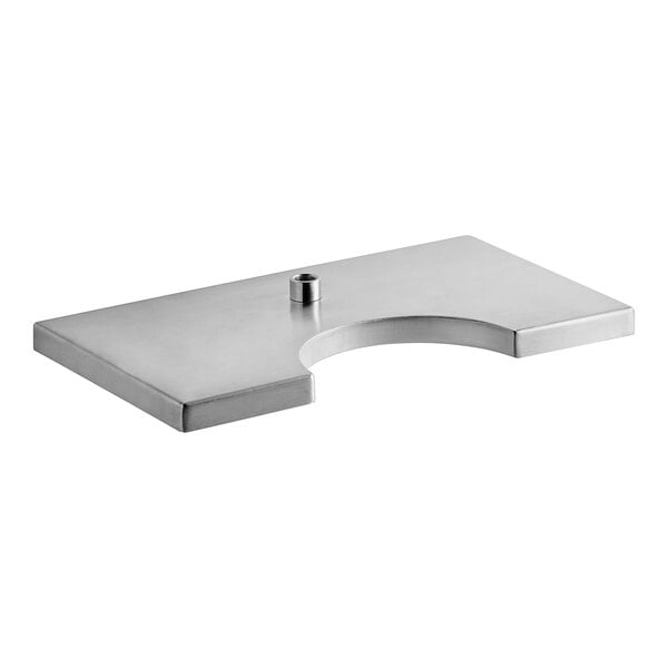 A rectangular stainless steel Regency surface mount beer drip tray with a drain and column cutout.