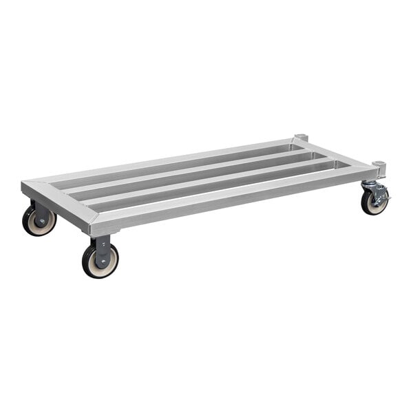 A New Age aluminum dunnage rack on wheels.