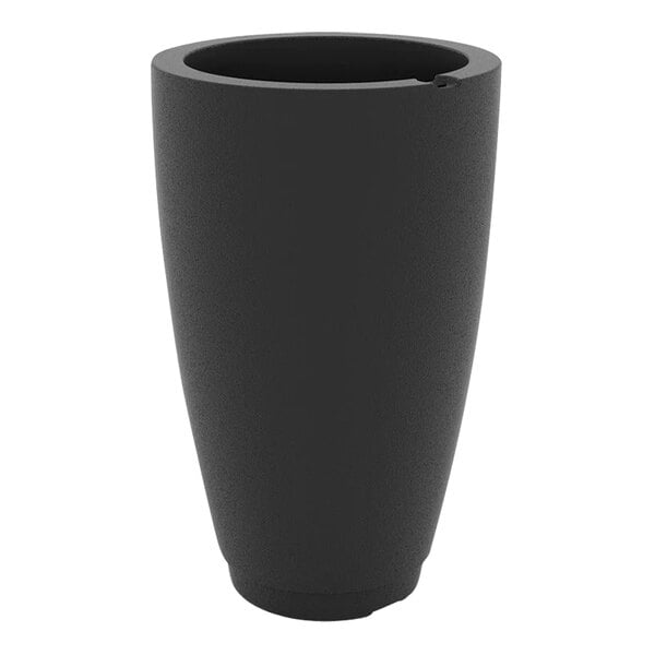 A black planter with a white background.