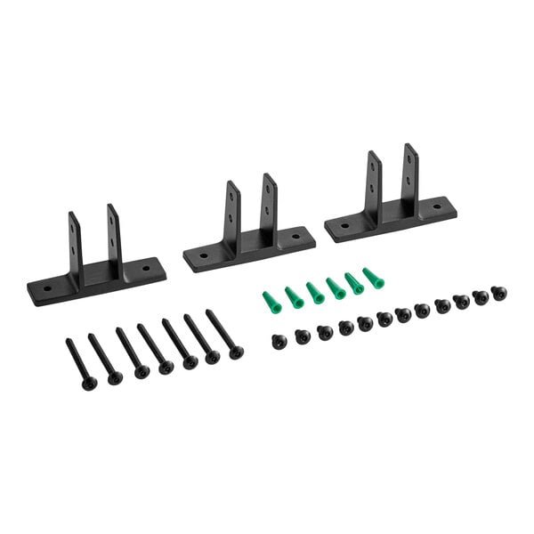 Matte black steel Lavex urinal partition brackets and screws.