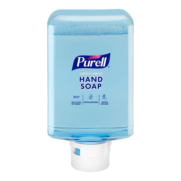 A blue Purell bottle of Plum Scented Antimicrobial Foaming Hand Soap.