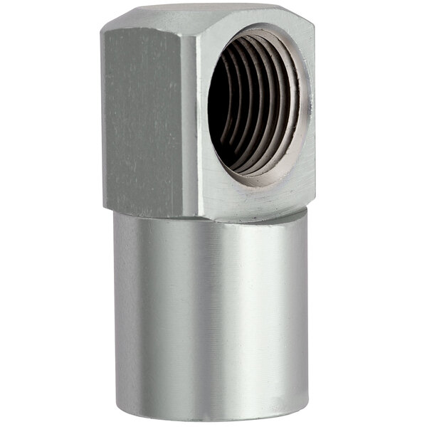 A Fisher stainless steel close elbow threaded pipe fitting.
