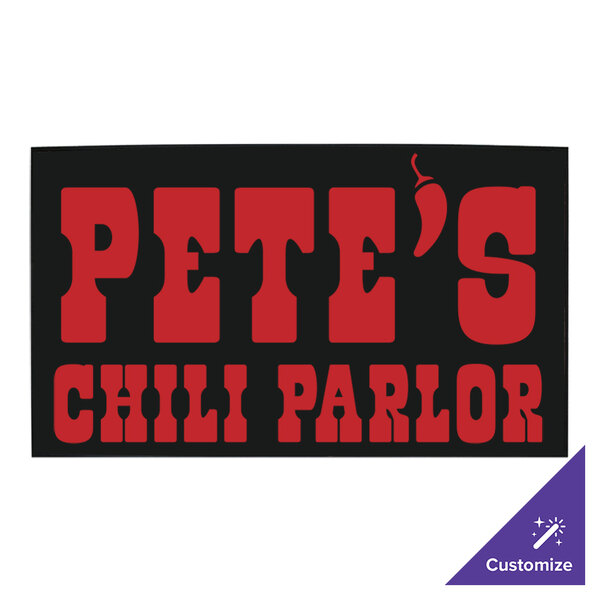 A purple and black rectangular mat with Pete's Chili Parlor logo in white and red.