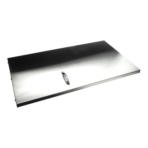 A stainless steel rectangular door assembly with a silver handle.