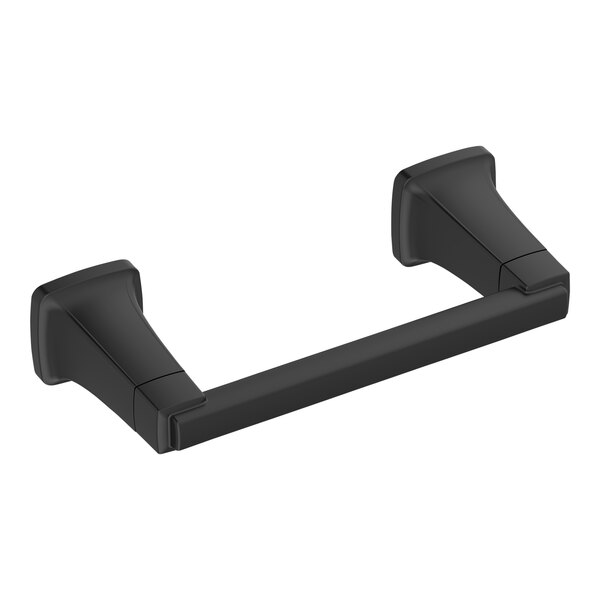 An American Standard matte black metal toilet paper holder.