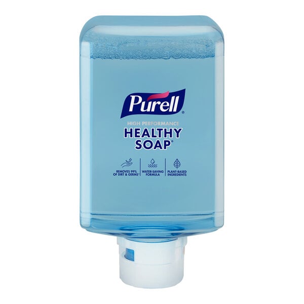 A plastic container of Purell Healthy Grapefruit Scented Foaming Hand Soap with a white cap.