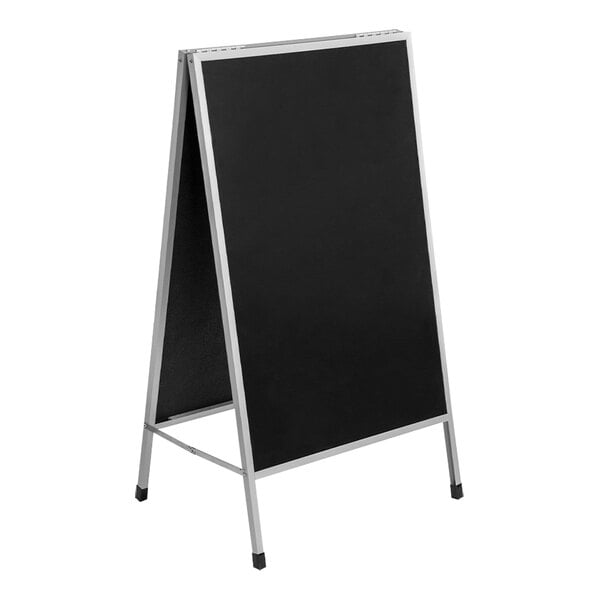 A black board with a satin aluminum frame.