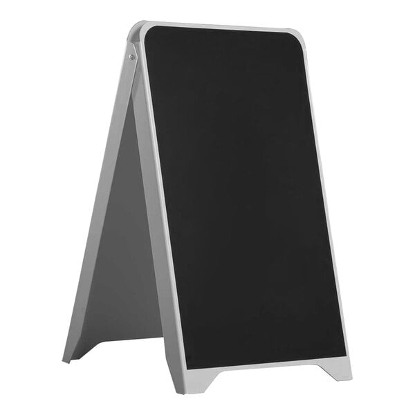 A white United Visual Products A-Frame sign with a black chalkboard.