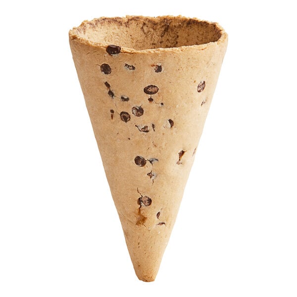 A close-up of The Cone Guys chocolate chip ice cream cone.