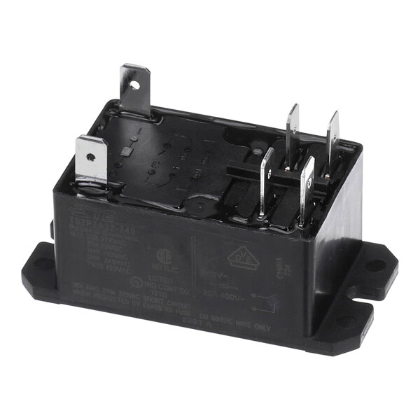 A black Giles Relay Power Switch with metal terminals.