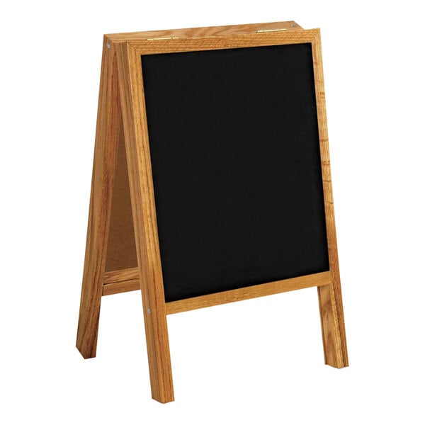 A black board with a wooden frame.