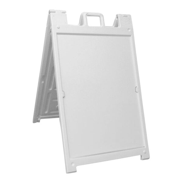 A white Plasticade UVP Signcade A-Frame sign board with a handle.