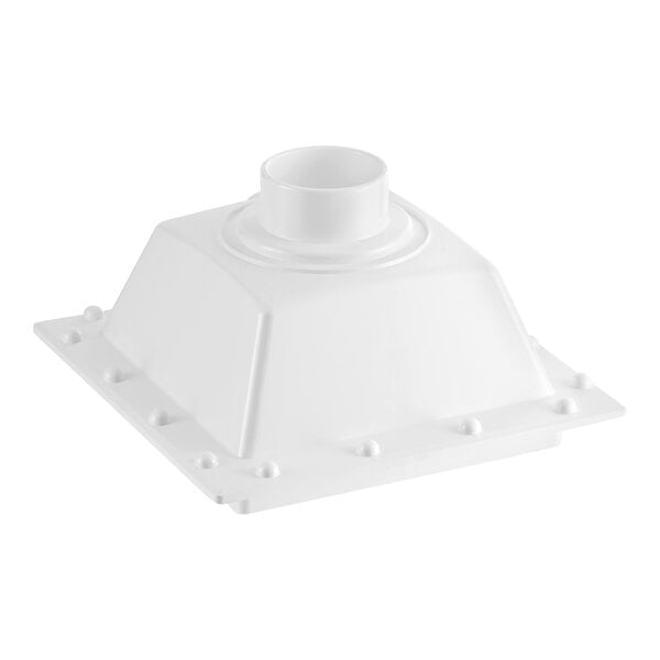 A white plastic Sioux Chief SquareMax floor sink cover.