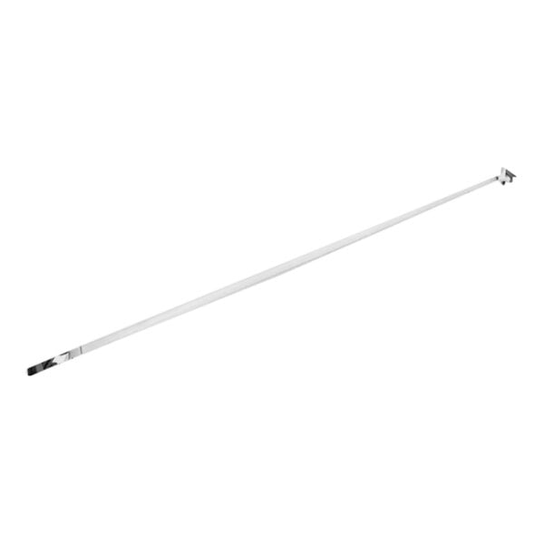 A long metal rod with a white plastic tip and a metal handle.