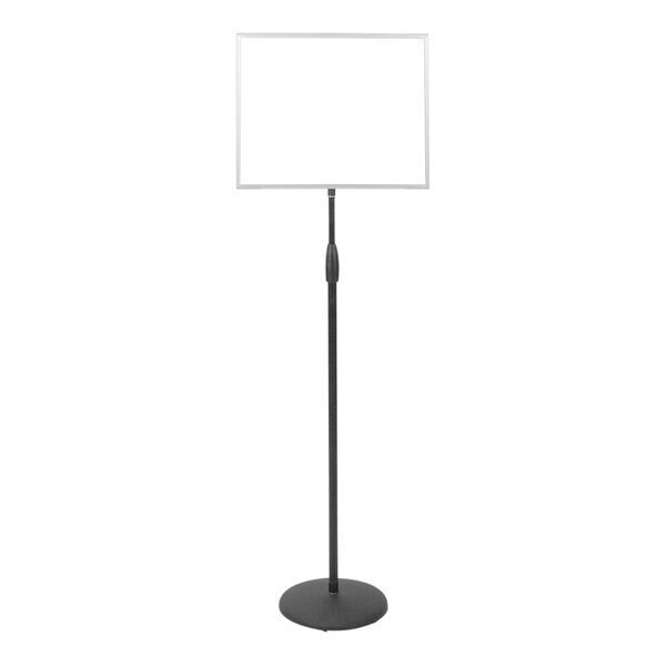 A white board with a black pedestal.