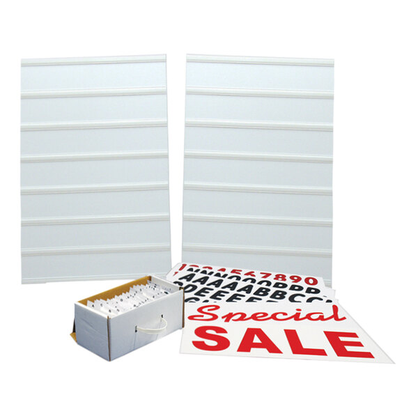 A white Plasticade UVP SimpoSign A-Frame board with red and black letters and numbers.