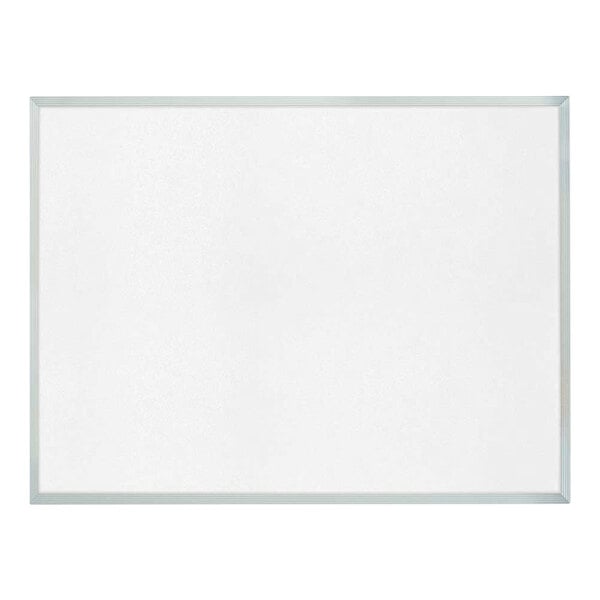 A white board with a silver border.