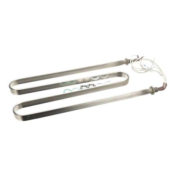 Two stainless steel Giles heating elements with wires.