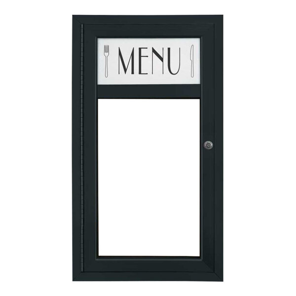 A black rectangular sign with a white background and letters on top of it.