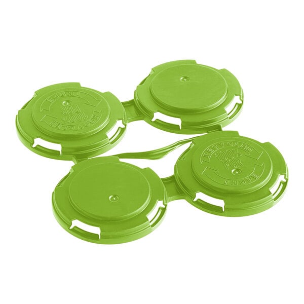 A green PakTech plastic can carrier with four lime green circles.