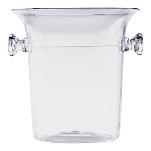 A clear SAN plastic wine bucket with two handles.