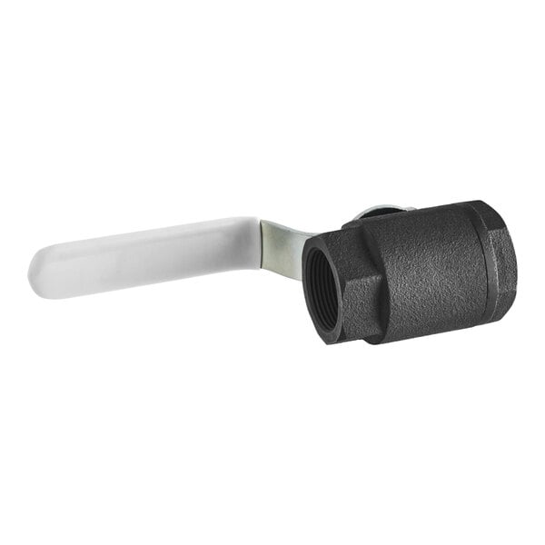 A 1 1/4 inch locking ball valve with a handle.