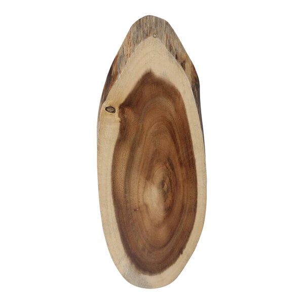 A Tablecraft Acacia Collection oval wood serving board with live edge.