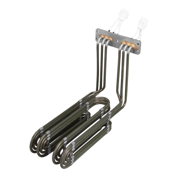 A pair of Pitco metal heating elements with wires attached.