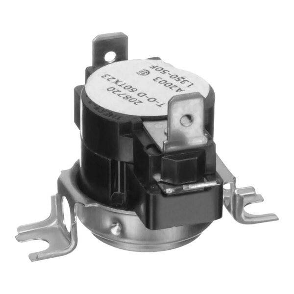 A black and silver Pitco Auto Reset Hi-Limit Switch with metal parts and a white label.