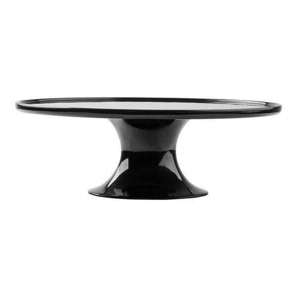 A Tablecraft black melamine pedestal cake stand.