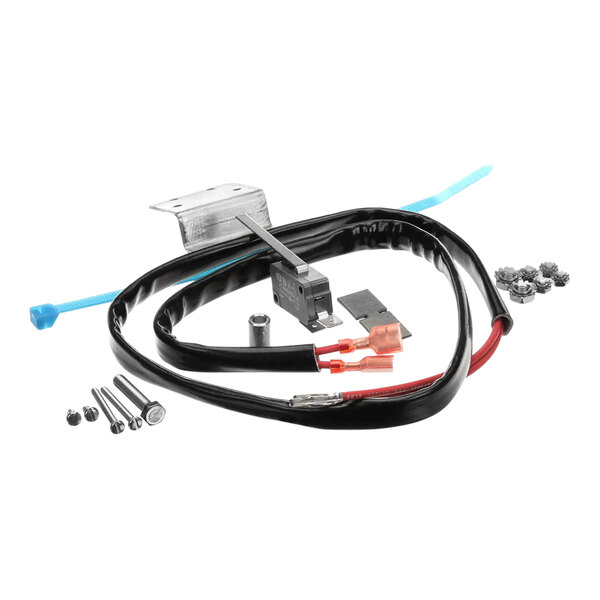 A Frymaster tilt switch service kit with a black and red cable with a blue strap.