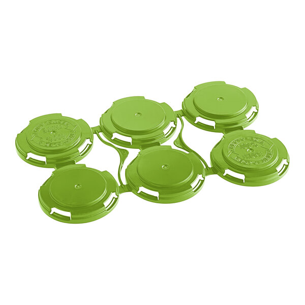 A green PakTech plastic container with six lime circles.