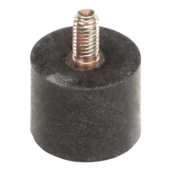 A black rubber foot with a metal bolt.