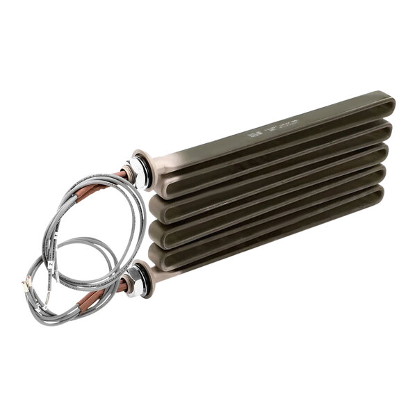 A Pitco flat bar heater element with wires.