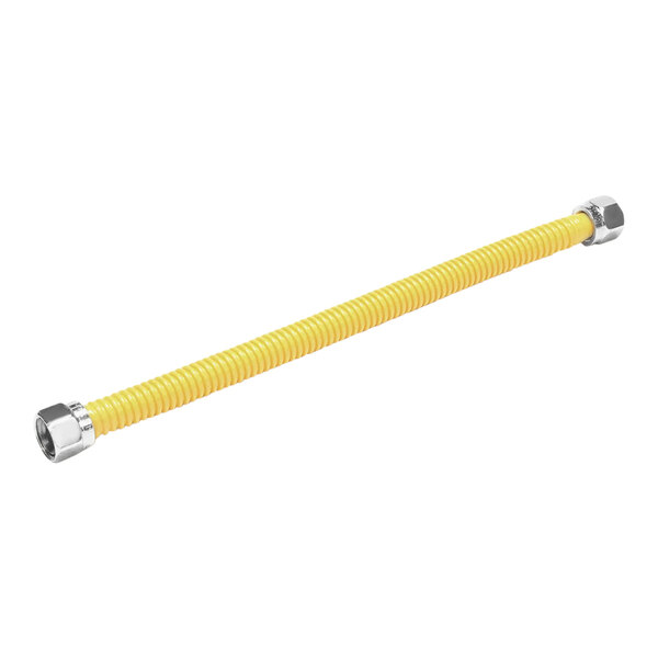 A Pitco yellow flexible hose with silver metal fittings.