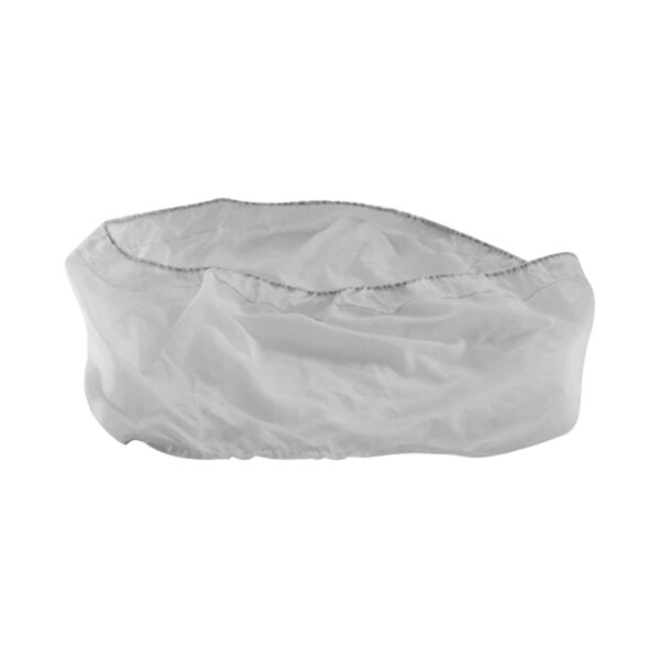 A white nylon filter with a stitched edge.