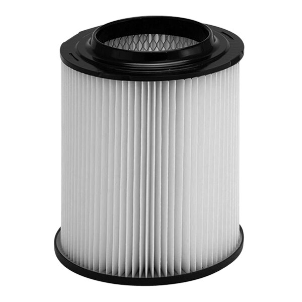 A close-up of a black and white washable filter for a Goodway SootVac Jr. vacuum cleaner.