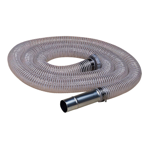 A white flexible hose with a silver quick-disconnect handle and sleeve.