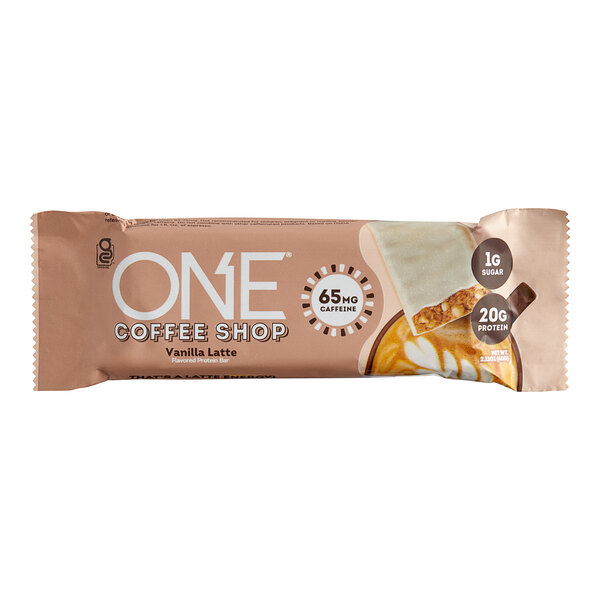 A package of 12 ONE Coffee Shop Vanilla Latte protein bars.