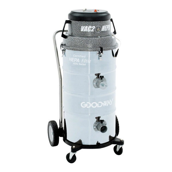 A Goodway Technologies wet/dry vacuum cleaner on wheels.