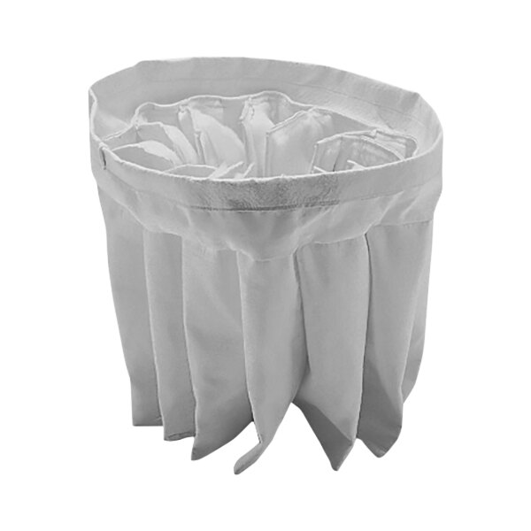 A close-up of a white star-shaped polyester pocket filter with pleats.