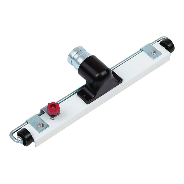 A white and black metal squeegee tool with a red knob.