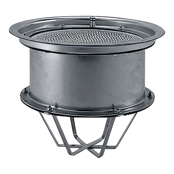 A round metal HEPA filter assembly with a metal frame.