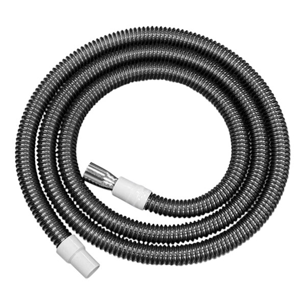 A black flexible hose with white ends.