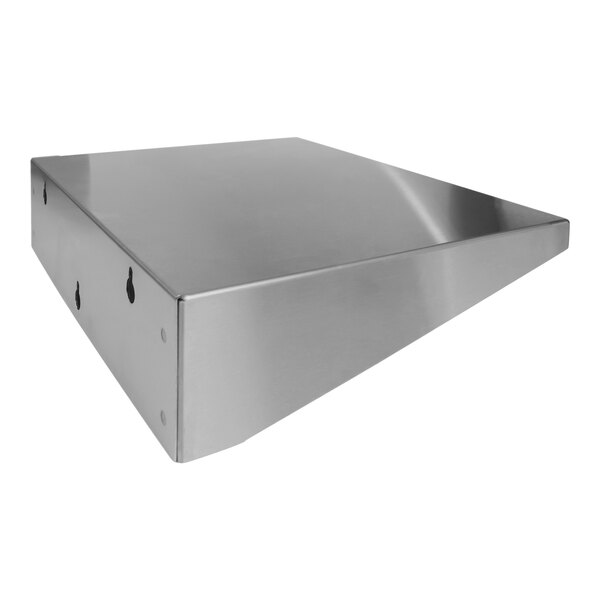 A stainless steel shelf with a metal plate and holes for a Pro Smoker.