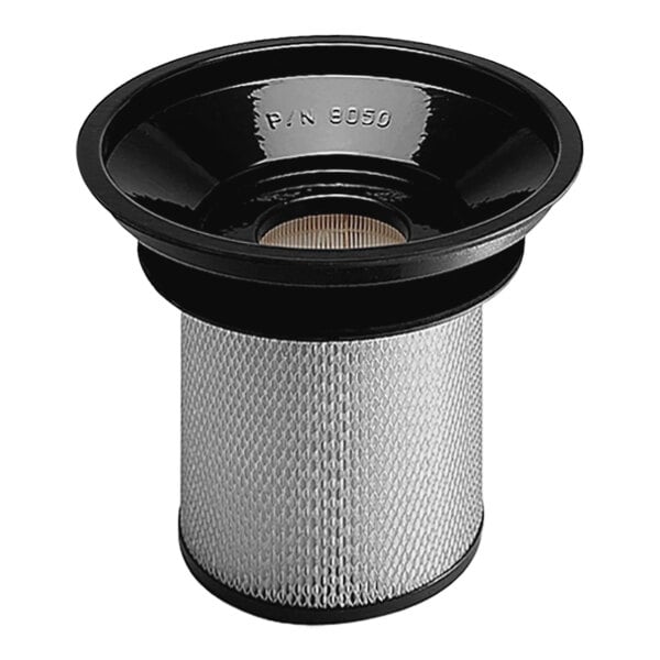 A black and white Goodway HEPA filter for a vacuum cleaner.